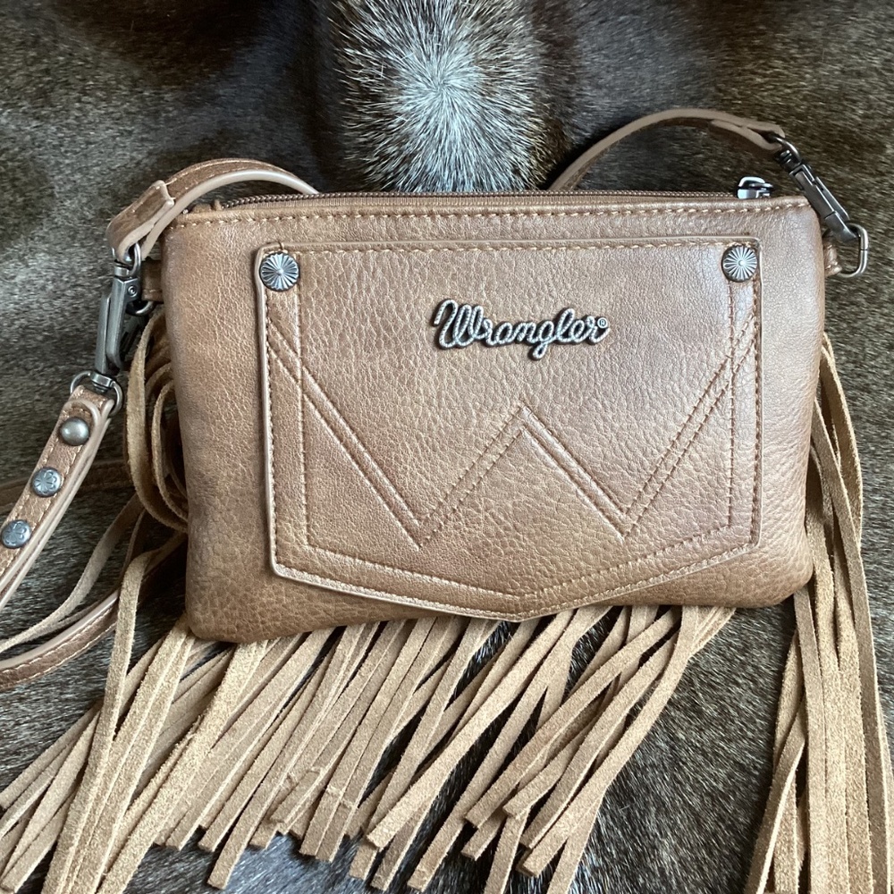 Wrangler Leather Fringe Western Boho Wallet Wristlet Crossbody Handbag🦋 - Picture 4 of 10